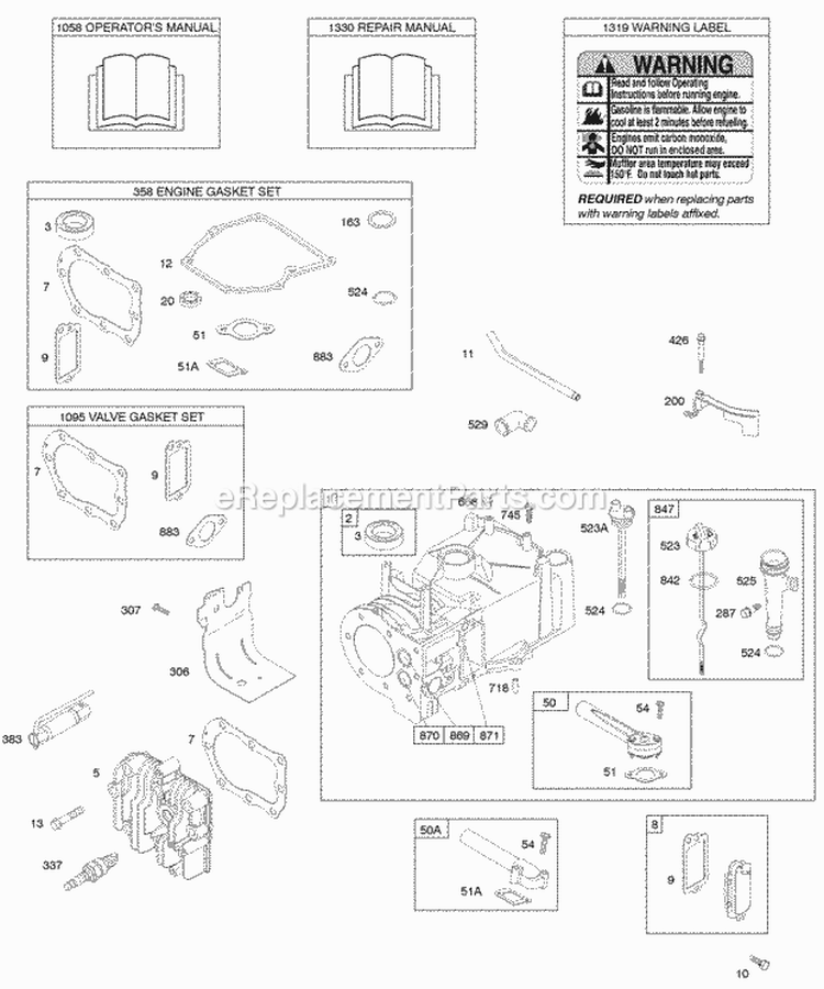 Cylinder Cylinder Head Gasket Set - Engine Gasket Set - Valve Lubrication Diagram and Parts List for 09H902-0146-E1  Briggs and Stratton Engine
